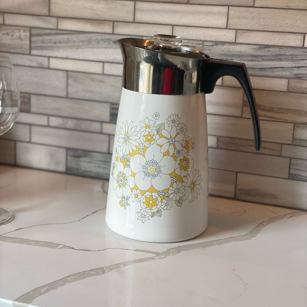Corningware vintage white floral percolator 10 cup